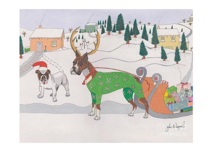 Winter Greeting Card featuring the drawing Santas Helpers by John Wiegand