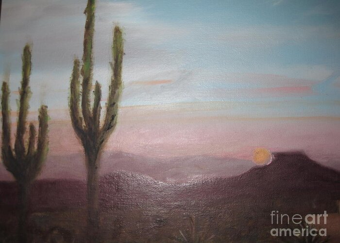 Landscape Greeting Card featuring the painting Sante Fe Sunrise by Carol DENMARK