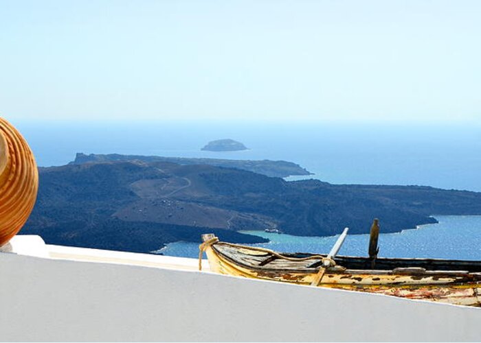 Santorini Greeting Card featuring the photograph Santorini Rooftop by Corinne Rhode