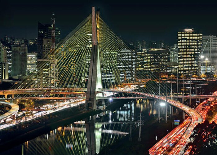 Panoramic Greeting Card featuring the photograph Sao Paulo - Ponte Estaiada Sao Paulo by Carlos Alkmin