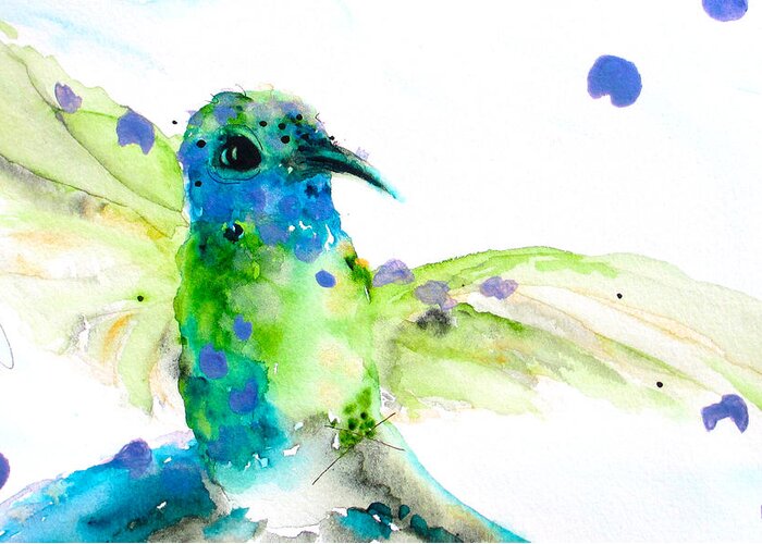 Hummingbird Greeting Card featuring the painting Sapphire by Dawn Derman
