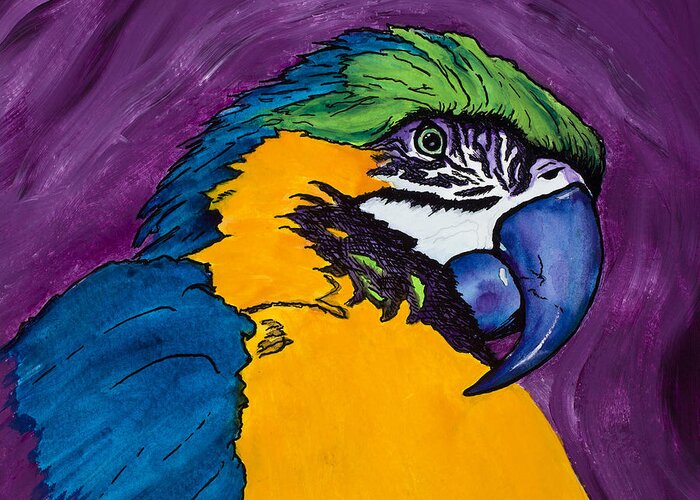Macaw Greeting Card featuring the painting Satchmo by Dale Bernard