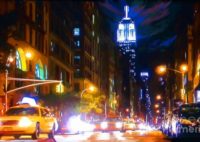 Saturday Night Live Greeting Card featuring the painting Saturday Night New York Live by Tim Gilliland