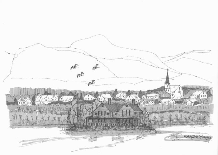 Hudson River Greeting Card featuring the drawing Saugerties from Tivoli by Richard Wambach