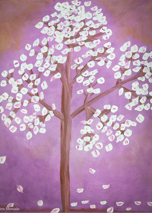 Tree Greeting Card featuring the painting Savanna's Tree by Lora Mercado
