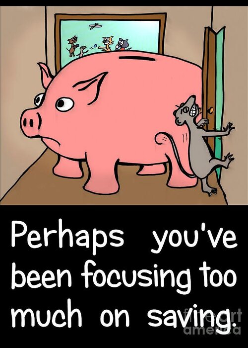 Fortune Cookie Greeting Card featuring the digital art Saving Pig by Pet Serrano