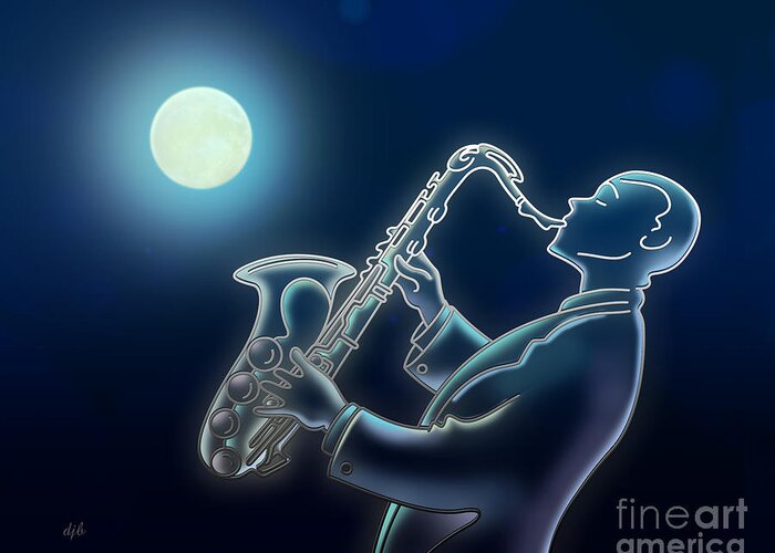 Moon Greeting Card featuring the digital art Sax-o-moon by Peter Awax