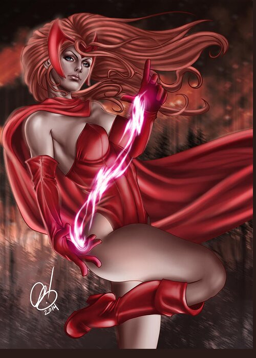 Marvel Greeting Card featuring the painting Scarlet Witch by Pete Tapang