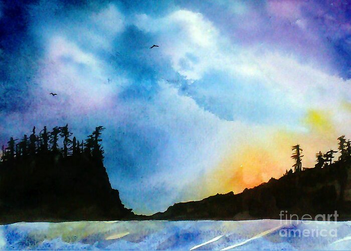 la Push Greeting Card featuring the painting Scenic View La Push Washington by Aarron Laidig