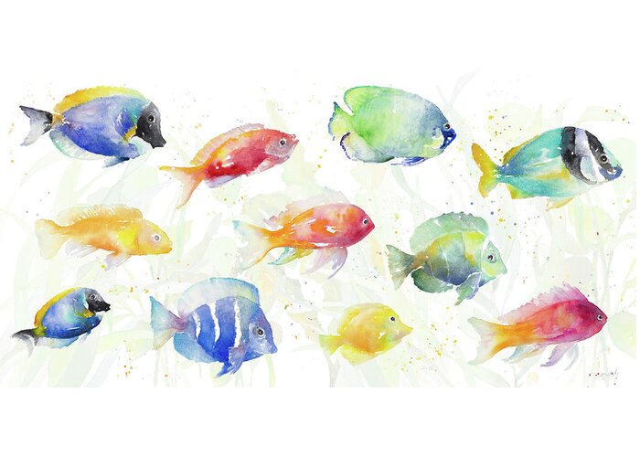 School Greeting Card featuring the painting School Of Tropical Fish by Lanie Loreth