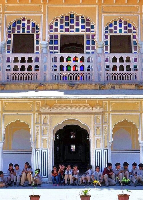Schoolchildren Greeting Card featuring the photograph Schoolchildren at the Women's Palace - Jaipur India by Kim Bemis