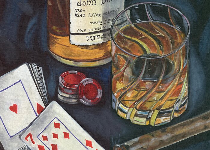 Scotch Greeting Card featuring the painting Scotch and Cigars 4 by Debbie DeWitt