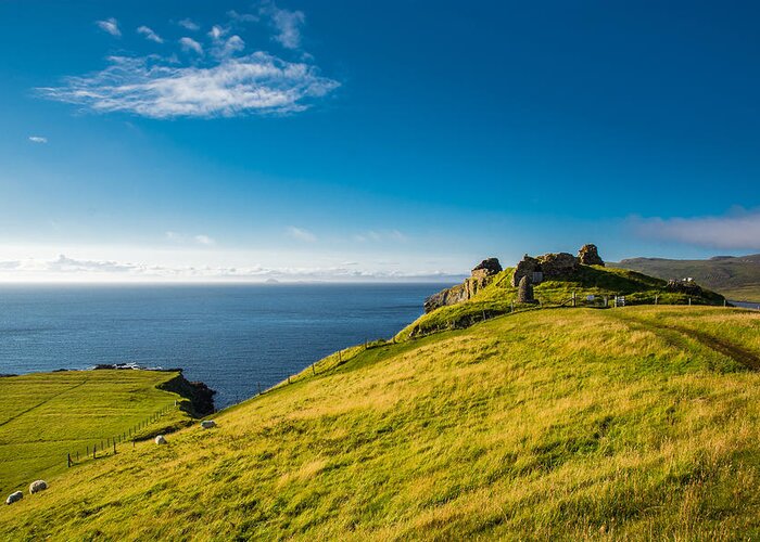 Scotland Greeting Card featuring the photograph Scottish Coast With Castle Ruin by Andreas Berthold