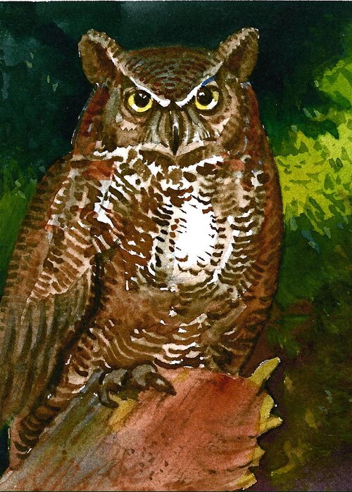 Owl Greeting Card featuring the painting Screech by Richard Hinger