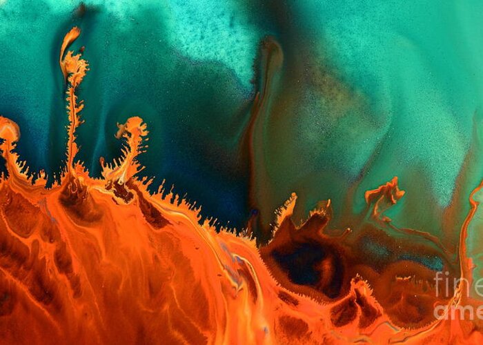 Orange Greeting Card featuring the photograph Sea Anemone - Contemporary Abstract Fluid Art by Kredart by Serg Wiaderny