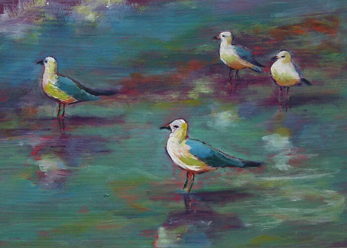 Sea Gulls Greeting Card featuring the painting Sea Gulls Beach Bums by Carol Jo Smidt
