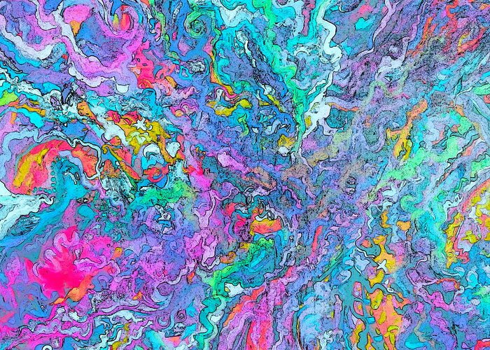 Bright Colorful Contemporary Abstract Expressionist Painting On Canvas Photographed Digitally Altered Greeting Card featuring the digital art Sea Life by Priscilla Batzell Expressionist Art Studio Gallery