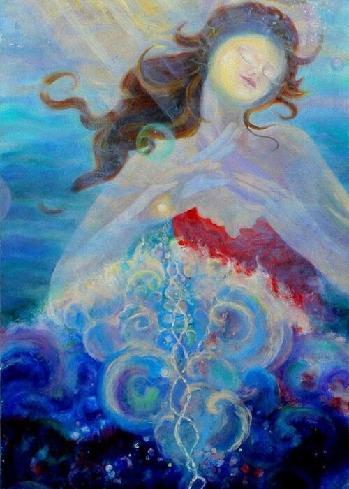 Sea Greeting Card featuring the painting Sea of the Soul Figure detail by Anne Cameron Cutri
