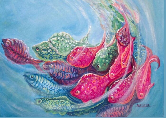 Fish Greeting Card featuring the painting Sea Swirls by Carol Allen Anfinsen