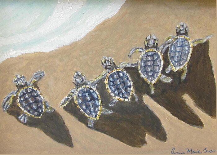 Turtles Greeting Card featuring the painting Sea Turtle Babes by Anne Marie Brown