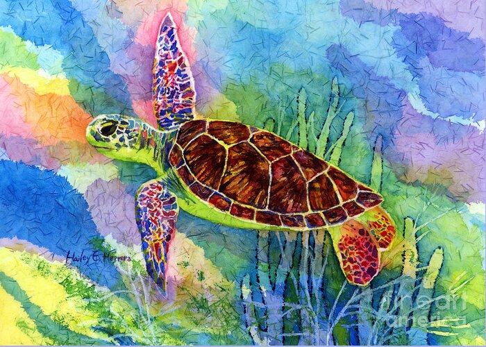Turtle Greeting Card featuring the painting Sea Turtle by Hailey E Herrera