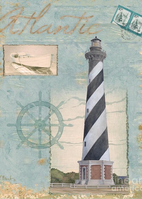 Cape Hatteras Greeting Card featuring the painting Seacoast Lighthouse I by Paul Brent