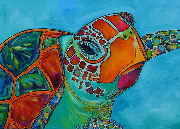 Sea Turtle Greeting Card featuring the painting Seaglass Sea Turtle by Patti Schermerhorn