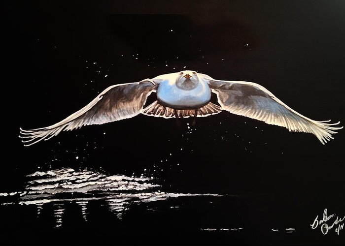 Barbara Andrews Greeting Card featuring the painting Seagull in the Moonlight by Barbara Andrews