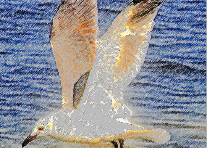 Seagull Greeting Card featuring the painting Seagull Flying by David Lee Thompson