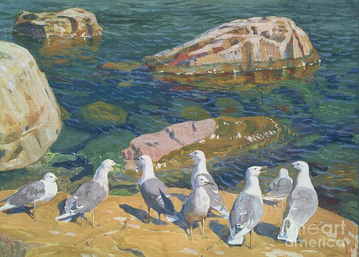 Sea Greeting Card featuring the painting Seagulls, 1910 by Arkadij Aleksandrovic Rylov by Arkadij Aleksandrovic Rylov