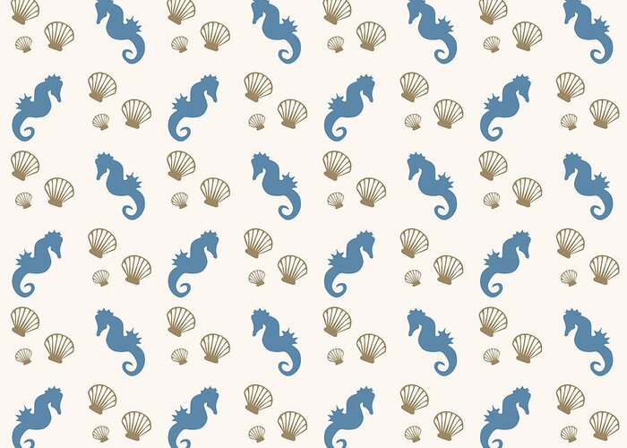 Seahorse Greeting Card featuring the mixed media Seahorse and Shells Pattern by Christina Rollo