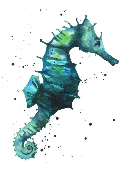 Seahorse Art Greeting Card featuring the painting Seahorse in Teal by Alison Fennell