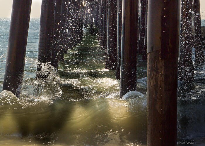 Angry Greeting Card featuring the photograph Seal Beach Pier Surf by Heidi Smith