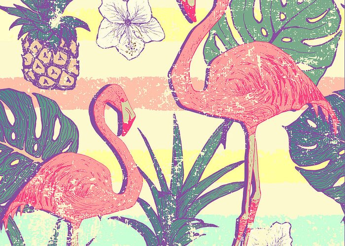 Shadow Greeting Card featuring the digital art Seamless Pattern With Flamingo Birds by Julia blnk