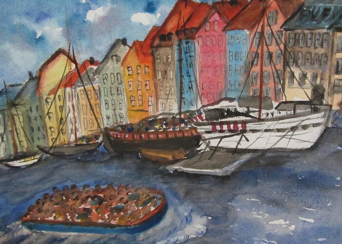 Sea Greeting Card featuring the painting Seashore in Scandinavia by Lucille Valentino