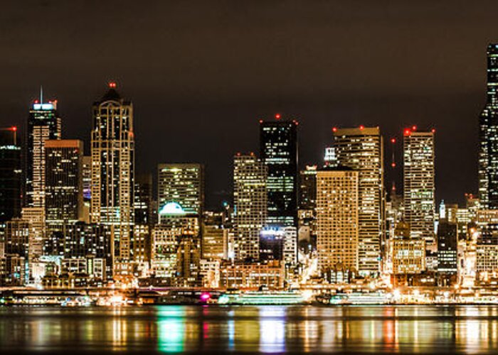 Seattle Greeting Card featuring the photograph Seattle at Night by Chris McKenna