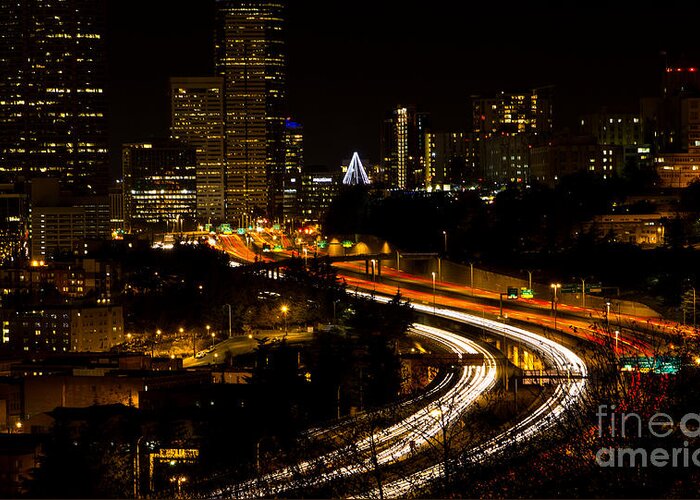 Lights Greeting Card featuring the photograph Seattle Light Trails by Rod Best