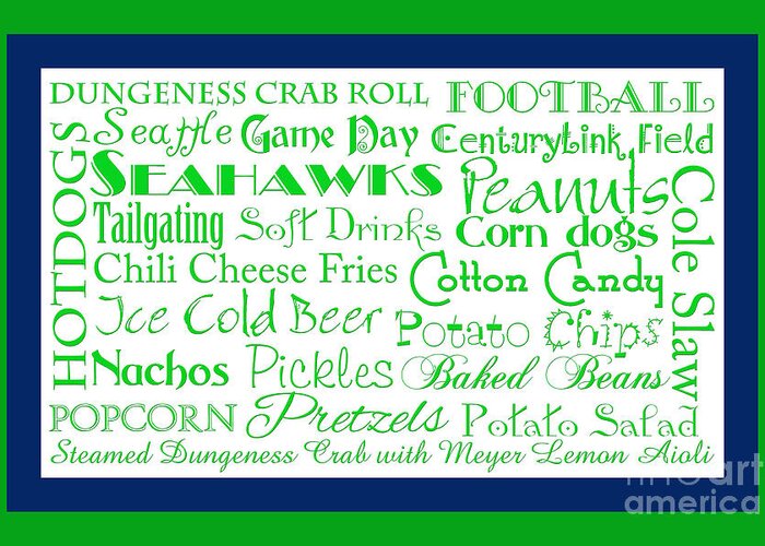 Andee Design Football Greeting Card featuring the digital art Seattle Seahawks Game Day Food 2 by Andee Design
