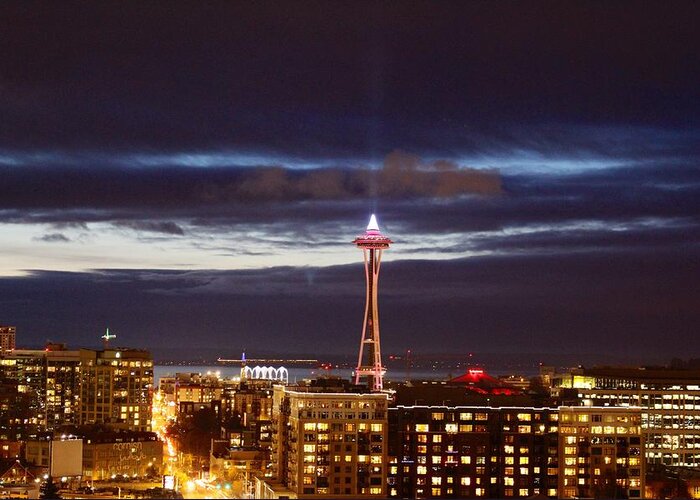 Seattle Greeting Card featuring the photograph Seattle Space Needle Holidays by Suzanne Lorenz