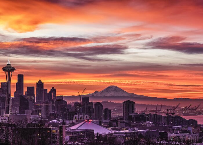 Seattle Greeting Card featuring the photograph Seattle Sunrise by Kyle Wasielewski