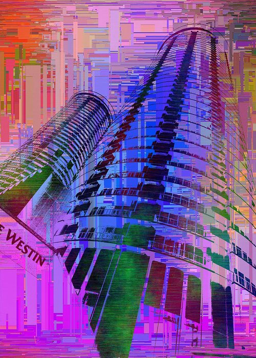 Abstract Greeting Card featuring the digital art Seattle Westin Cubed 1 by Tim Allen