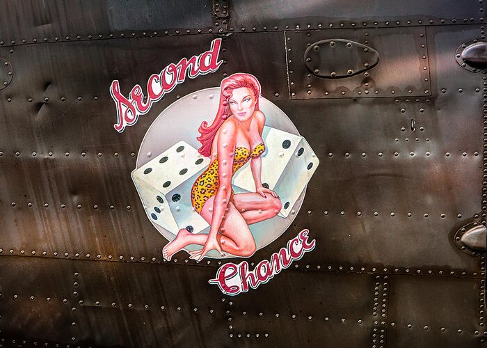 Aircraft Nose Art Greeting Card featuring the photograph Second Chance - Aircraft Nose Art - Pinup girl by Gary Heller
