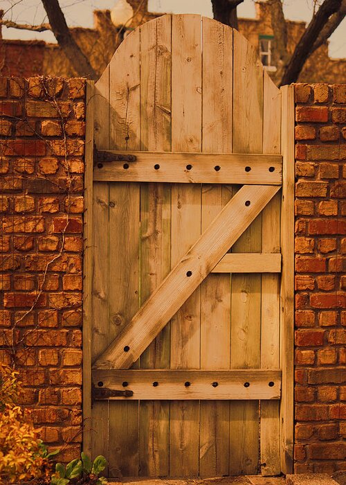 Wood Gate Greeting Card featuring the photograph Secret Garden Gate by Penny Hunt