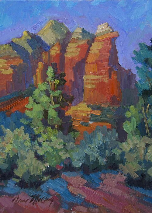 Sedona Greeting Card featuring the painting Sedona Coffee Pot Rock by Diane McClary