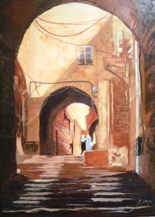 Jerusalem Greeting Card featuring the painting Seducive Arches by Betty M M Wong