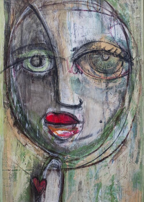 Green Greeting Card featuring the painting See Me by Laurie Maves ART