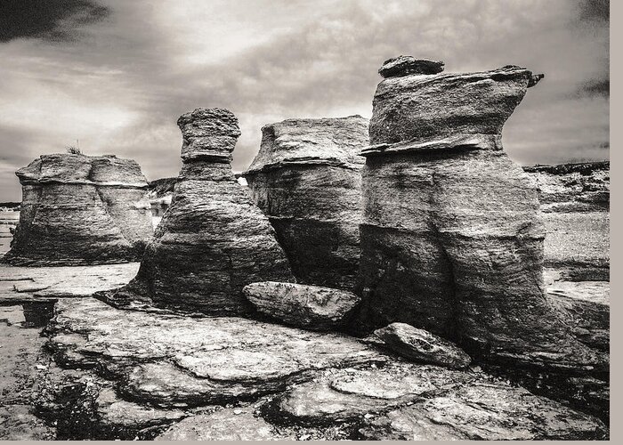 Lith Print Greeting Card featuring the photograph Sentinel rocks by Arkady Kunysz