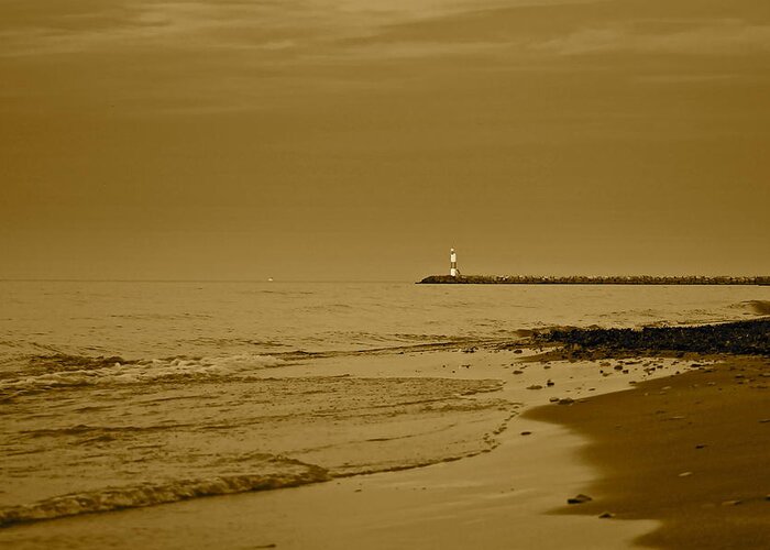 Lighthouse Greeting Card featuring the photograph Sepia Lighthouse by Frozen in Time Fine Art Photography
