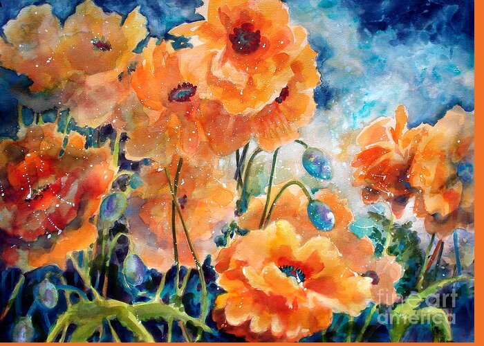 Paintings Greeting Card featuring the painting September Orange Poppies      by Kathy Braud