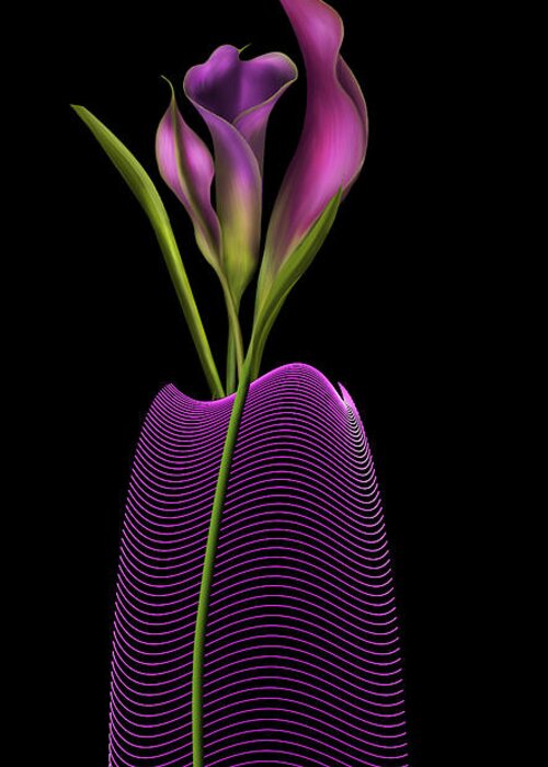Calla Lillies Greeting Card featuring the digital art Serenity In Purple by Barbara Milton